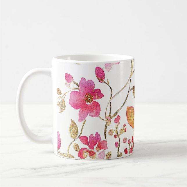 Mug Motif de fleurs de bégonia rose (Gauche)