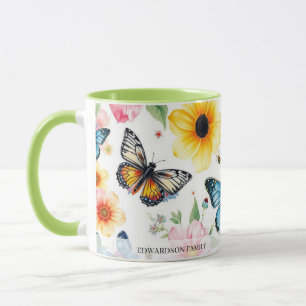 Mug Motif de fleurs de jardin à l'aquarelle nom de fam