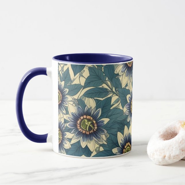 Mug Motif de fleurs de la passion bleue (Avec donut)