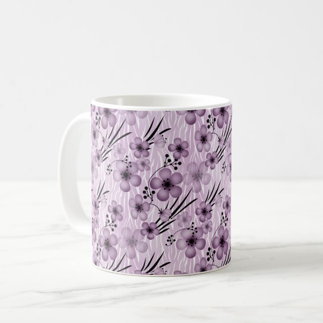 Mug Motif de fleurs de lilas sur fond de tigre (Devant gauche)