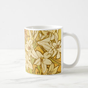 Mug Motif de fleurs de lys d'Alphonse Mucha : Art nouv