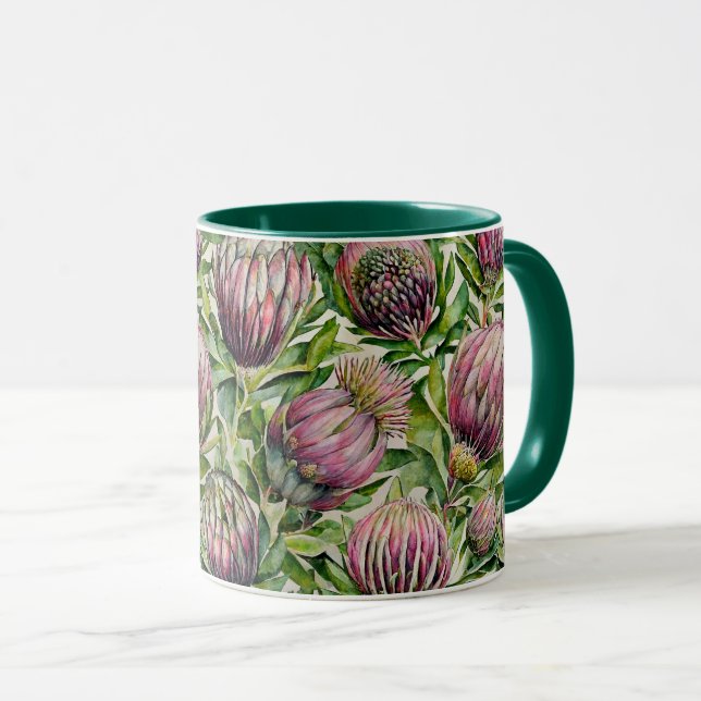 Mug Motif de fleurs de thé rose et vert (Devant droit)