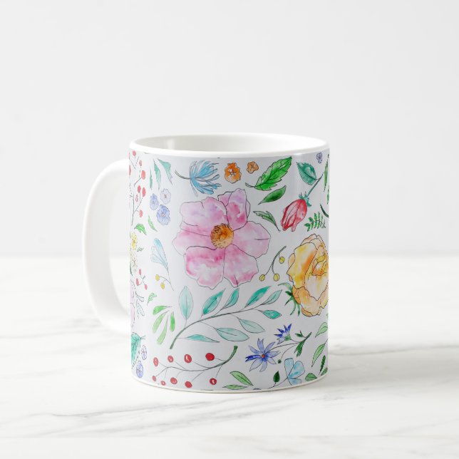 Mug Motif de fleurs et de bourgeons à l'aquarelle légè (Devant gauche)