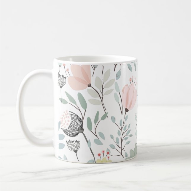 Mug Motif de fleurs et feuilles en vert tropical et ro (Gauche)
