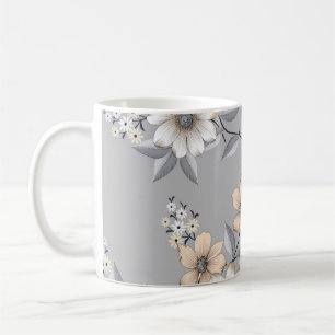 Mug motif de fleurs grises et blanches sur fond gris
