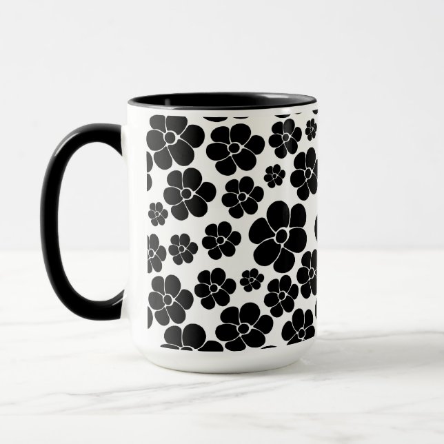 Mug Motif de fleurs - noir et blanc (Gauche)
