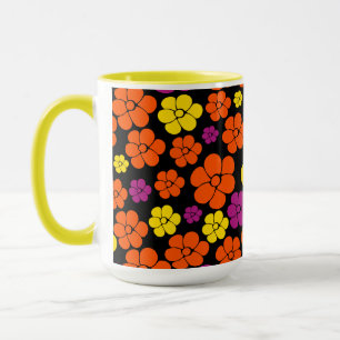 Mug Motif de fleurs - Noir, Rose, Orange et Jaune