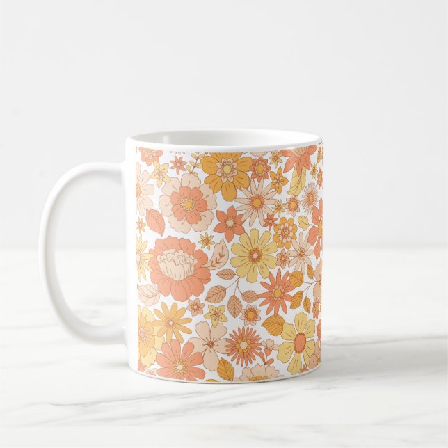 Mug motif de fleurs printanières rose et orange (Gauche)