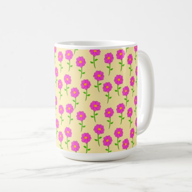 Mug Motif de fleurs répétées avec des fleurs rose chau (Devant droit)