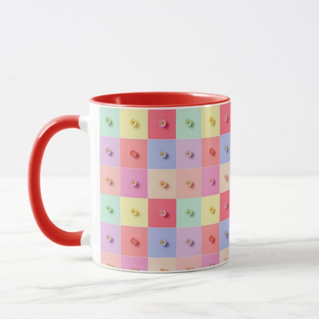 Mug Motif de fleurs rétro daisy rouge rose bleu Annive (Gauche)