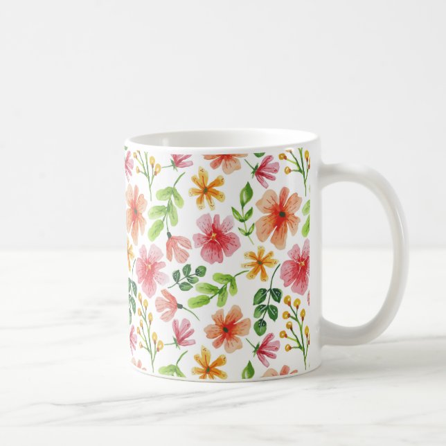 Mug Motif de fleurs roses à l'aquarelle (Droite)