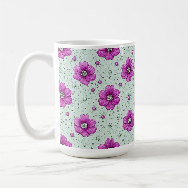 Mug Motif de fleurs roses avec gouttelettes (Gauche)