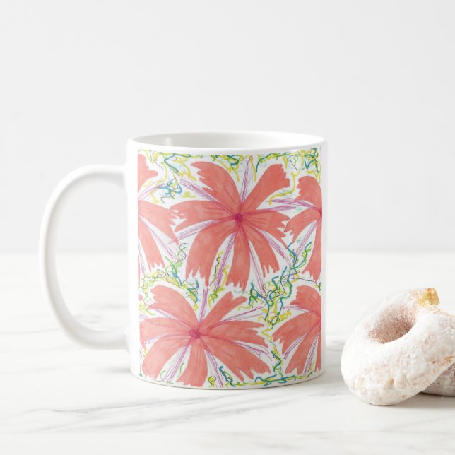 Mug Motif de fleurs tropicales de Sunburst (Avec donut)
