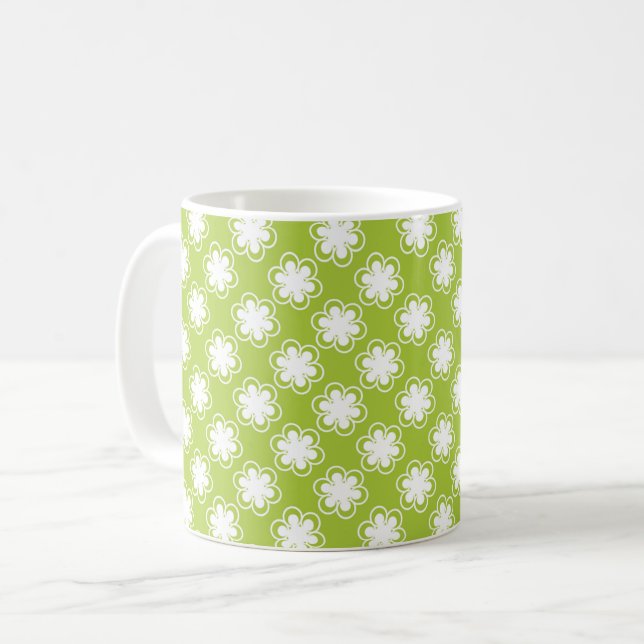 Mug Motif de fleurs vert citron et blanc (Devant gauche)