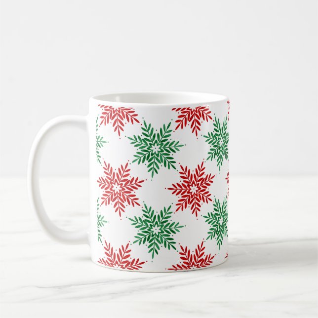 Mug Motif de flocon de neige à l'aquarelle rouge et ve (Gauche)