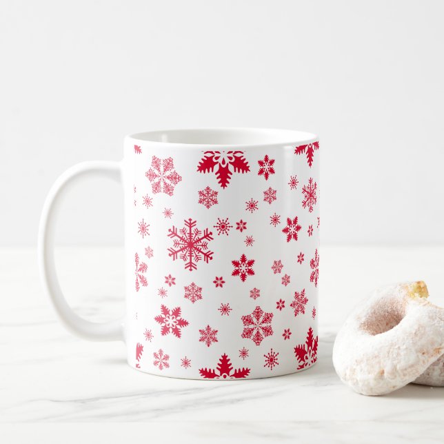 Mug Motif de flocon de neige, Flammes de neige rouges, (Avec donut)