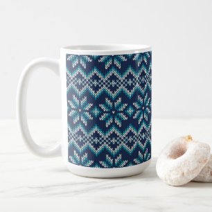 Mug Motif de flocons de neige bleu et blanc Faux Knit