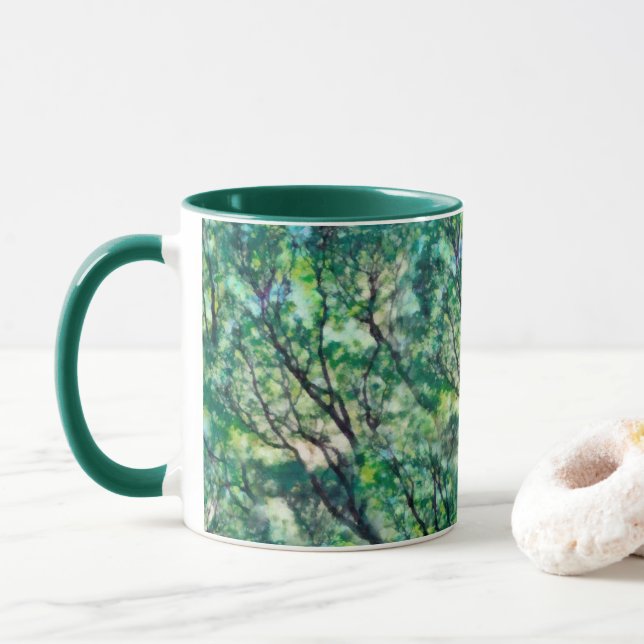Mug Motif de forêt verte aquarelle (Avec donut)