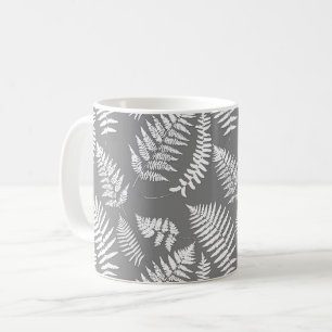 Mug Motif de fougère de bois, gris et blanc