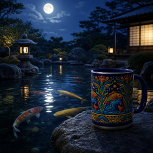 Mug Motif de frise Art Nouveau Koi poissons et fleurs