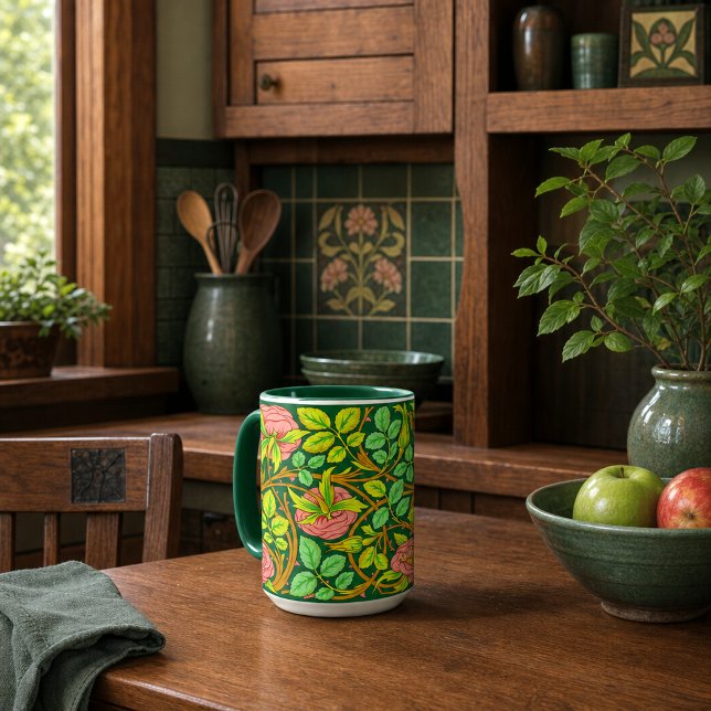 Mug Motif de frise de vignes de roses de style Arts &  (Créateur téléchargé)
