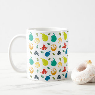 Mug Motif de fruits, Prune, Orange, Citron, Poire, Pom