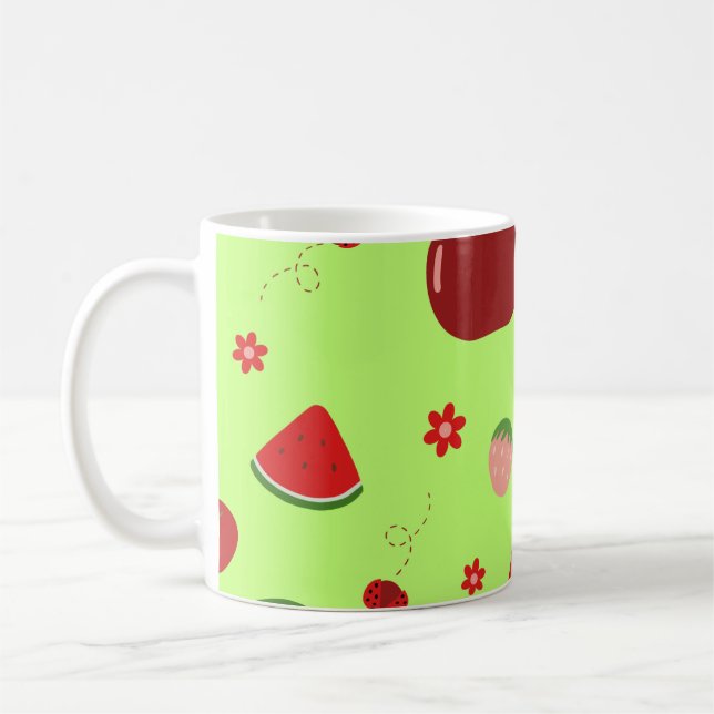Mug Motif de fruits rouges Kawaii sur fond vert citron (Gauche)