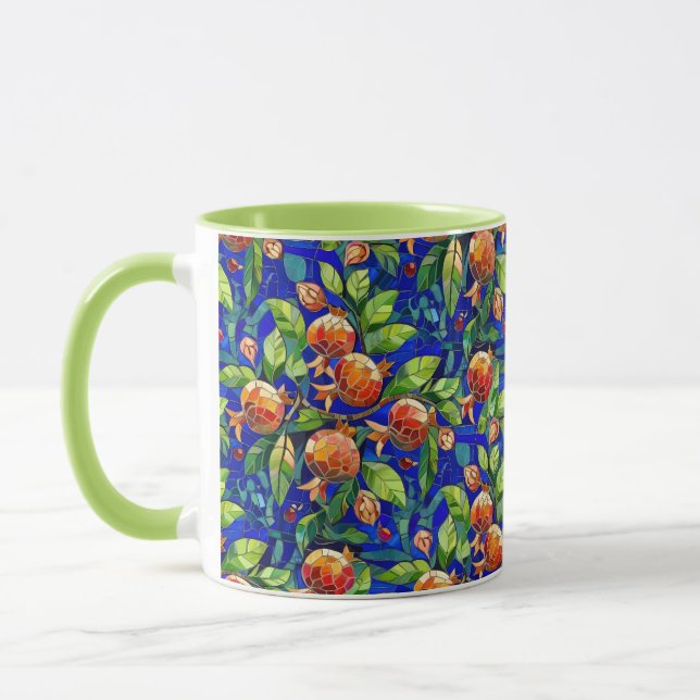 Mug Motif de grenade bleu foncé et mosaïque de fruits  (Gauche)