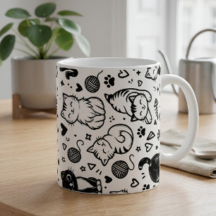 Mug Motif de gribouillis de chat noir et blanc mignon