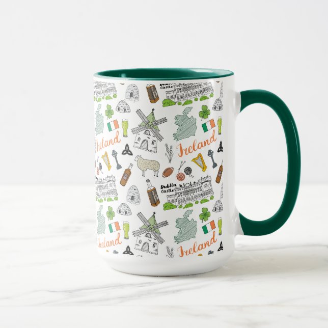 Mug Motif de griffonnage de croquis de l'Irlande (Droite)