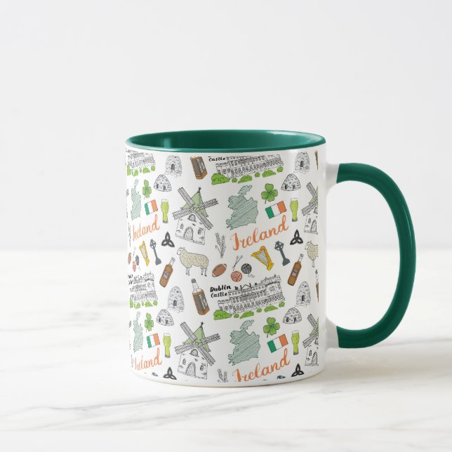 Mug Motif de griffonnage de croquis de l'Irlande (Droite)