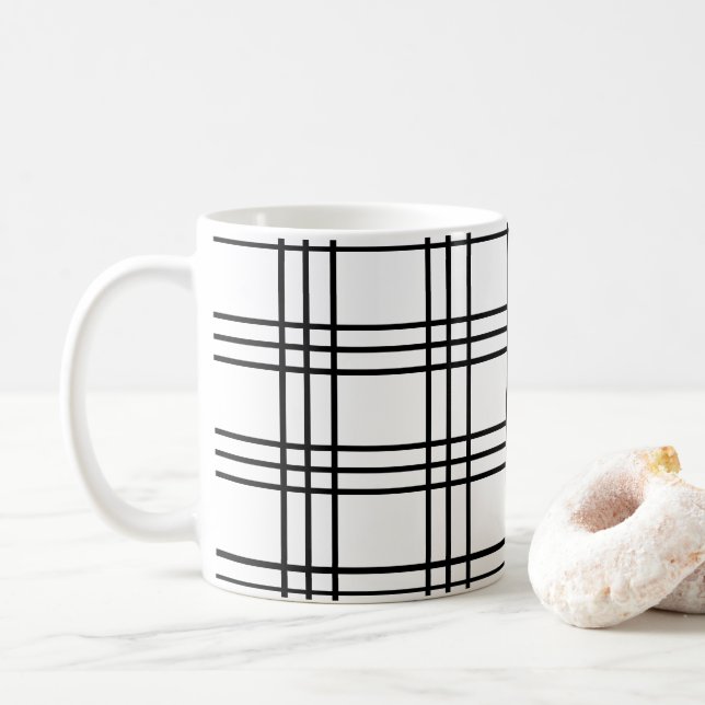 Mug Motif de grille noir et blanc (Avec donut)