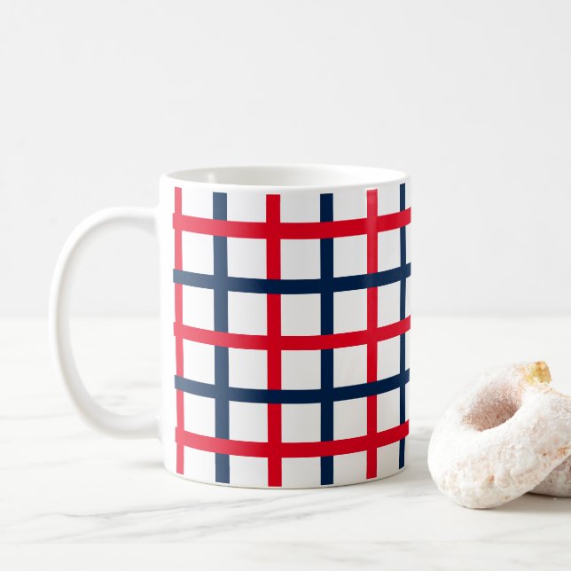 Mug Motif de grille patriotique moderne rouge blanc pl (Avec donut)