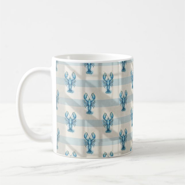 Mug Motif de homard à l'aquarelle bleue sur rayure côt (Gauche)