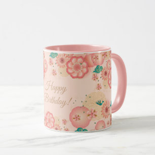 Mug Motif de jardin de fleurs de pêche de ressort de