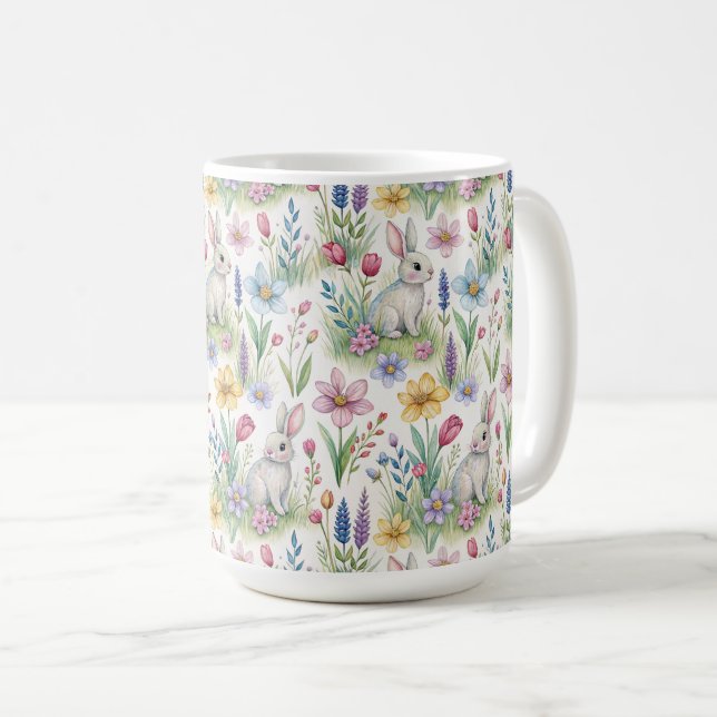 Mug Motif de jardin de lapin de printemps (Devant droit)