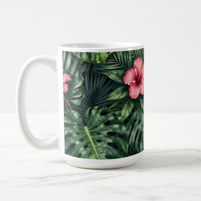 Mug Motif de jungle avec hibiscus tropical et monstera (Gauche)