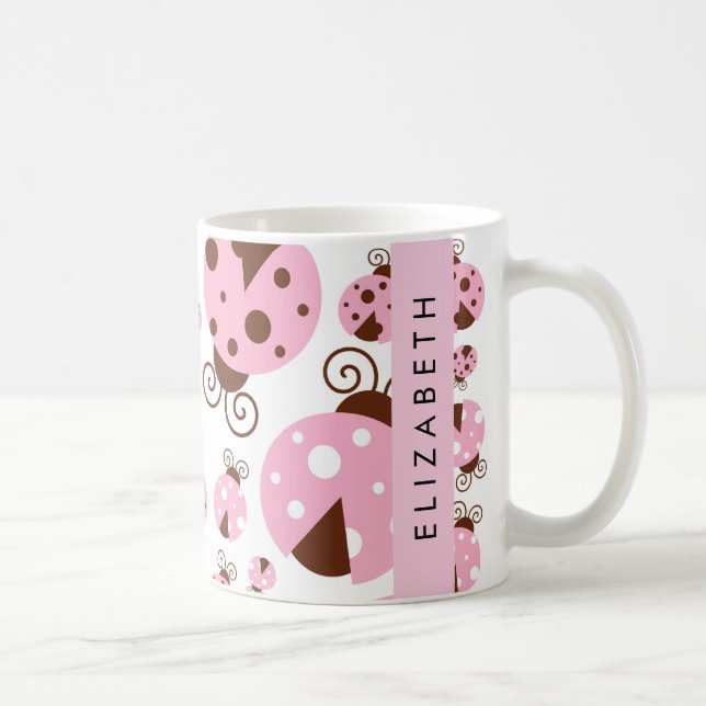 Mug Motif De Ladybugs, Ladybugs Rose, Votre Nom (Droite)