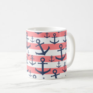 Mug motif de l'ancre bleue de la marine à bandes de c