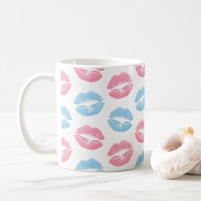 Mug Motif de lèvres bleues et roses, Lipstick, Baiser (Avec donut)