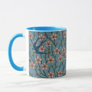Mug Motif de l'hirondelle florale rétro bleu par Walte