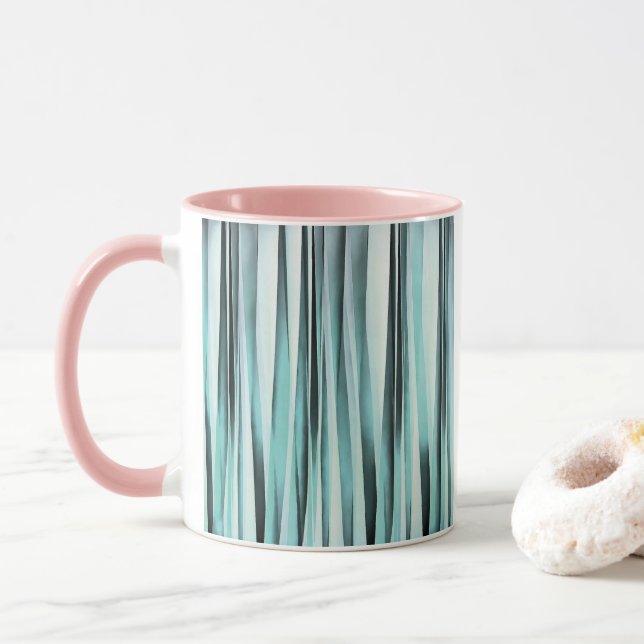 Mug Motif de lignes rayées d'océan bleu cyan (Avec donut)