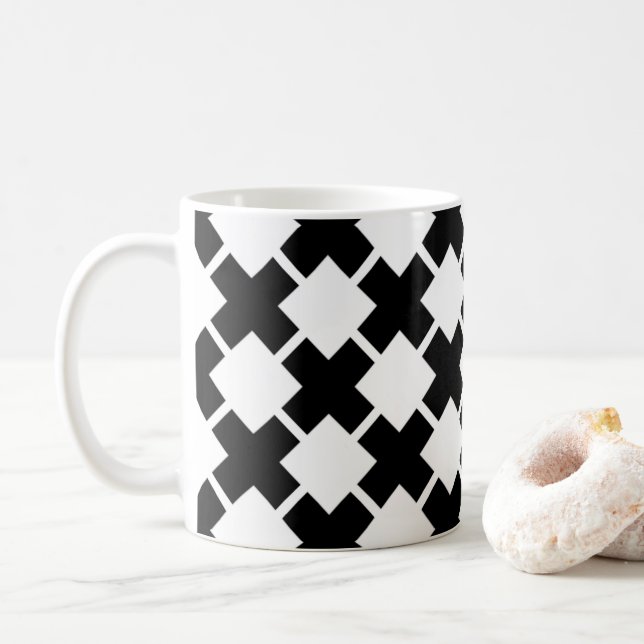 Mug Motif de lignes rustiques en diagonale noire (Avec donut)