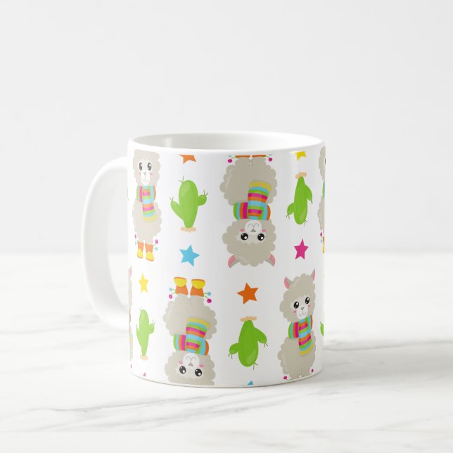 Mug Motif De Llamas, Cute Llamas, Alpacas, Cactus (Devant gauche)