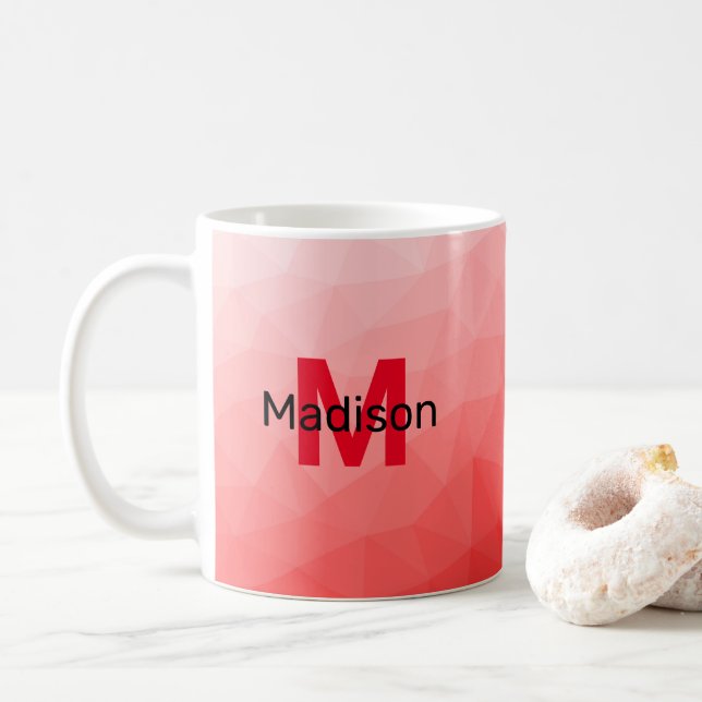 Mug Motif de maille géométrique à dégradé rouge Monogr (Avec donut)
