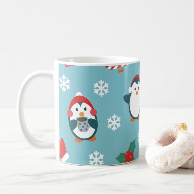 Mug Motif de manchots de Noël mignons (Avec donut)