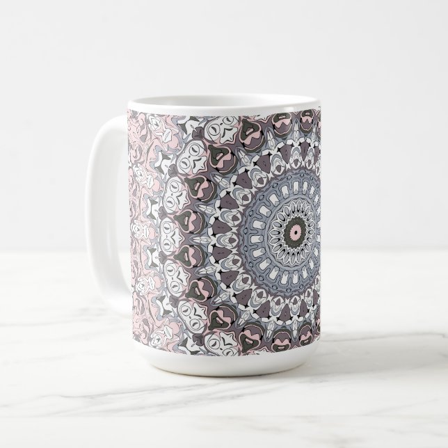 Mug Motif de mandala rose gris et blanc (Devant gauche)