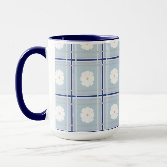 Mug Motif de marguerite à carreaux bleus (Gauche)
