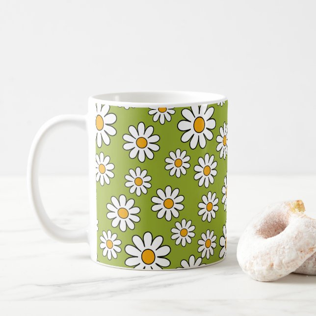 Mug Motif de marguerite à fleurs vert et blanc (Avec donut)