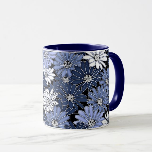 Mug Motif de marguerite bleu et blanc (Devant droit)